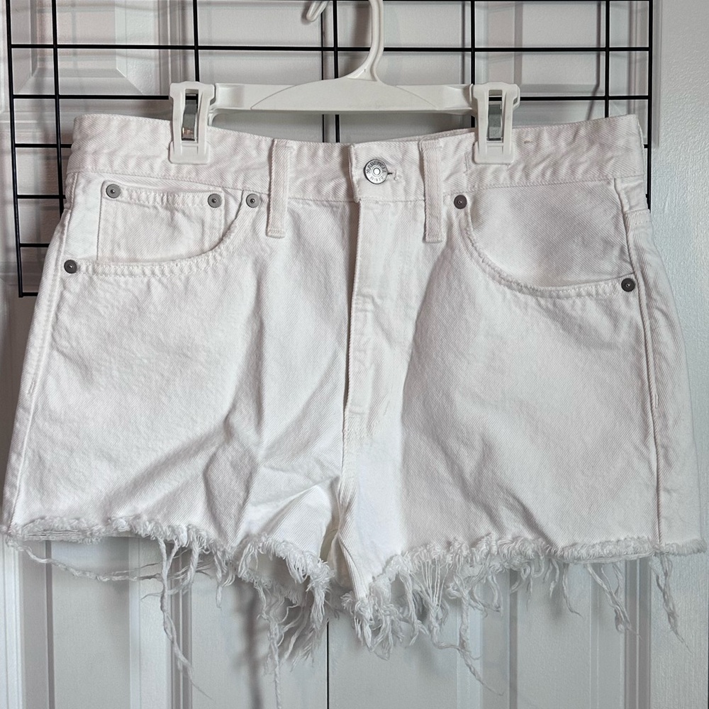 Madewell White High-Waisted Relaxed Denim Shorts